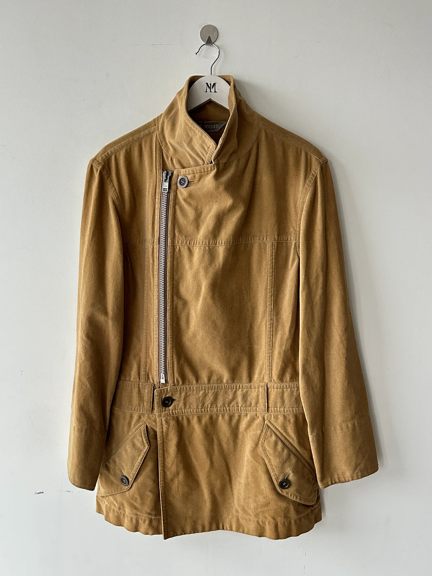 ISSEY MIYAKE WINDCOAT - 1980s ASYMMETRIC ZIP JACKET WITH MINI SKIRT LIKE PANEL