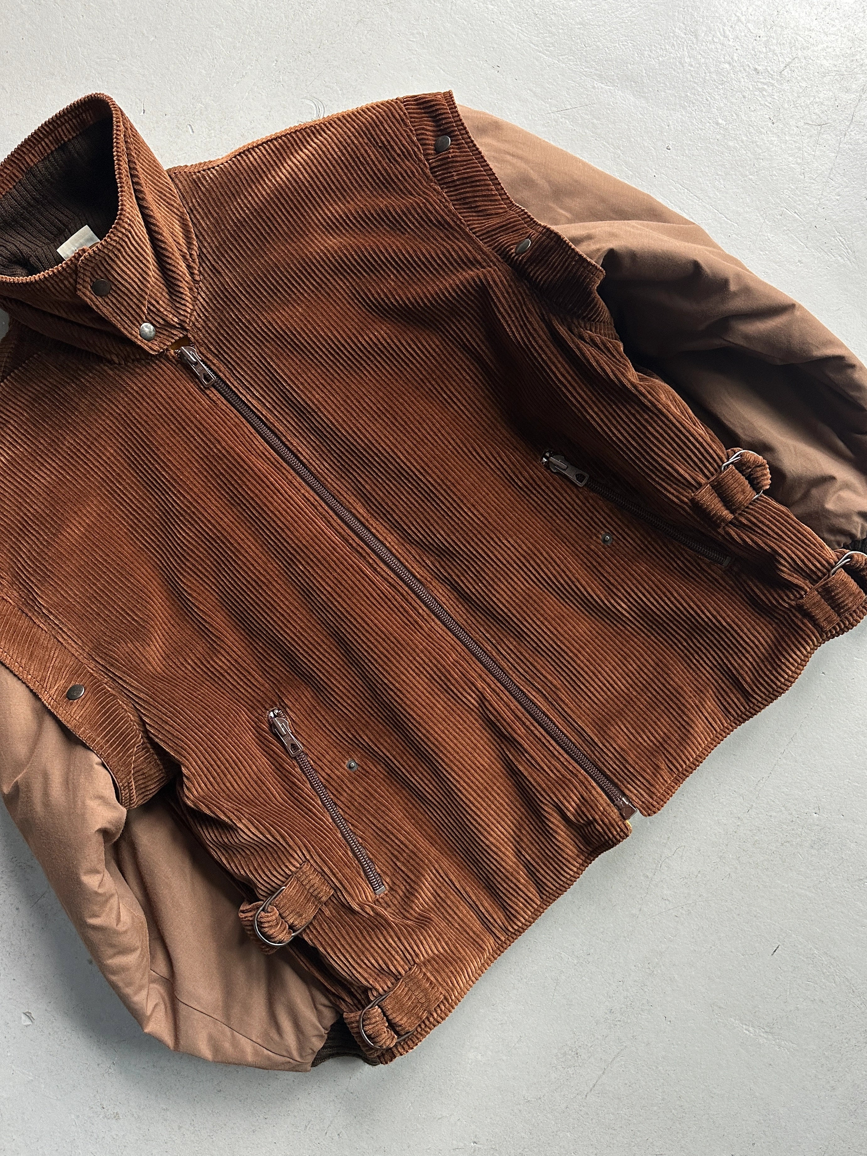 ITALIAN LABEL 1980s PANELED CORDUROY BOMBER JACKET WITH CONTRASTING SLEEVE