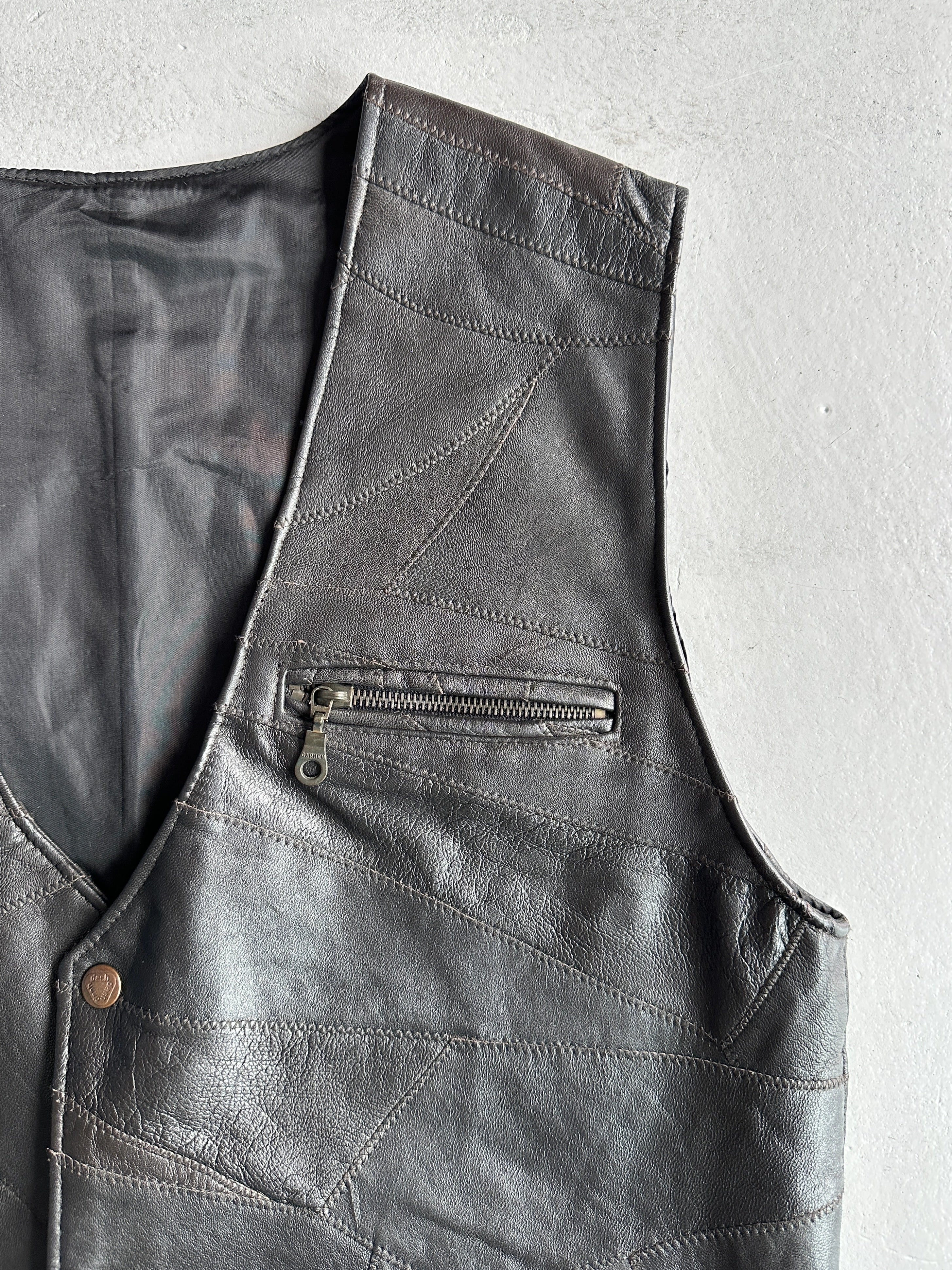 1980s STITCHED PANELING LEATHER VEST