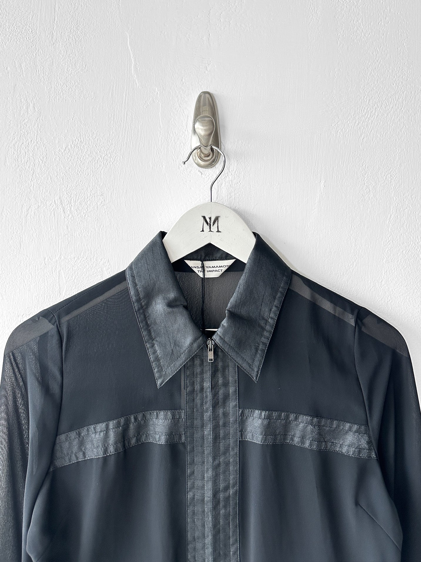 KANSAI YAMAMOTO - late 1990s CROP FIT SHEER JACKET WITH SATIN PANELING