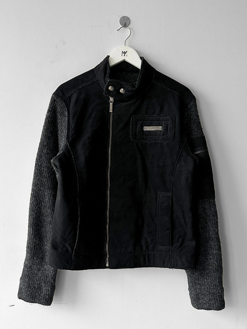 BIKKEMBERGS - 2000s BIKER JACKET WITH CONTRASTING KNIT SLEEVE