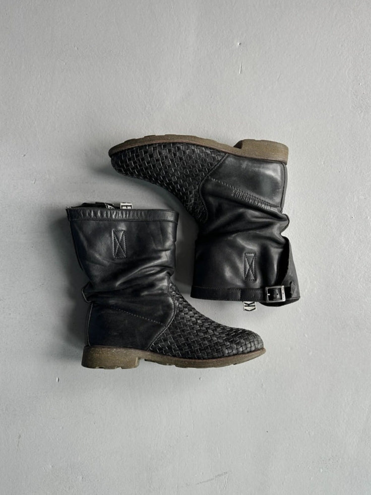 BIKKEMBERGS - 2000s WOVEN FRONT ANKLE BOOTS