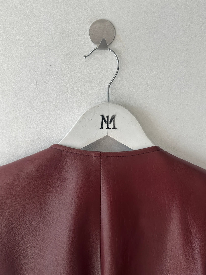 PIERRE CARDIN - 1990s SCULPTURAL OPEN FRONT LEATHER JACKET