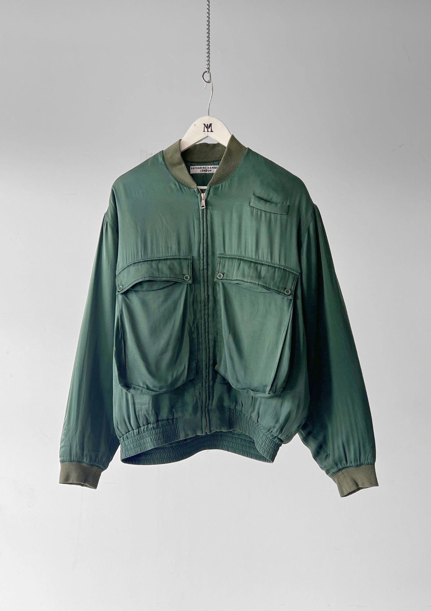 KATHARINE HAMNETT SILKY BOMBER JACKET WITH OVERSIZED POCKETS
