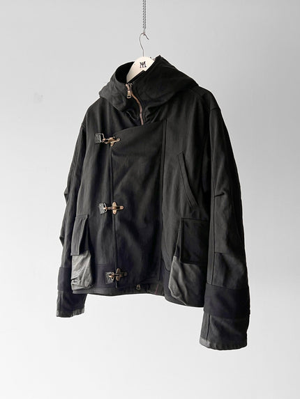 GIANFRANCO FERRÉ – 1990s BLACK HOODED JACKET WITH TOGGLE CLOSURES