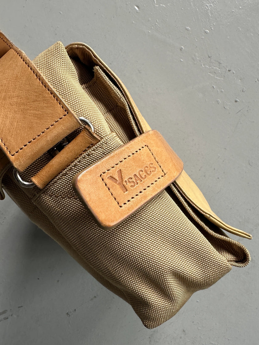 YOHJI YAMAMOTO Y'SACCS - early 2000s RECTANGULAR MESSENGER BAG WITH LEATHER FRONT PANEL