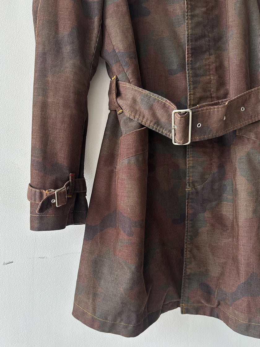 KATHARINE HAMNETT - 1990s CAMOUFLAGE CORDUROY TRENCH COAT