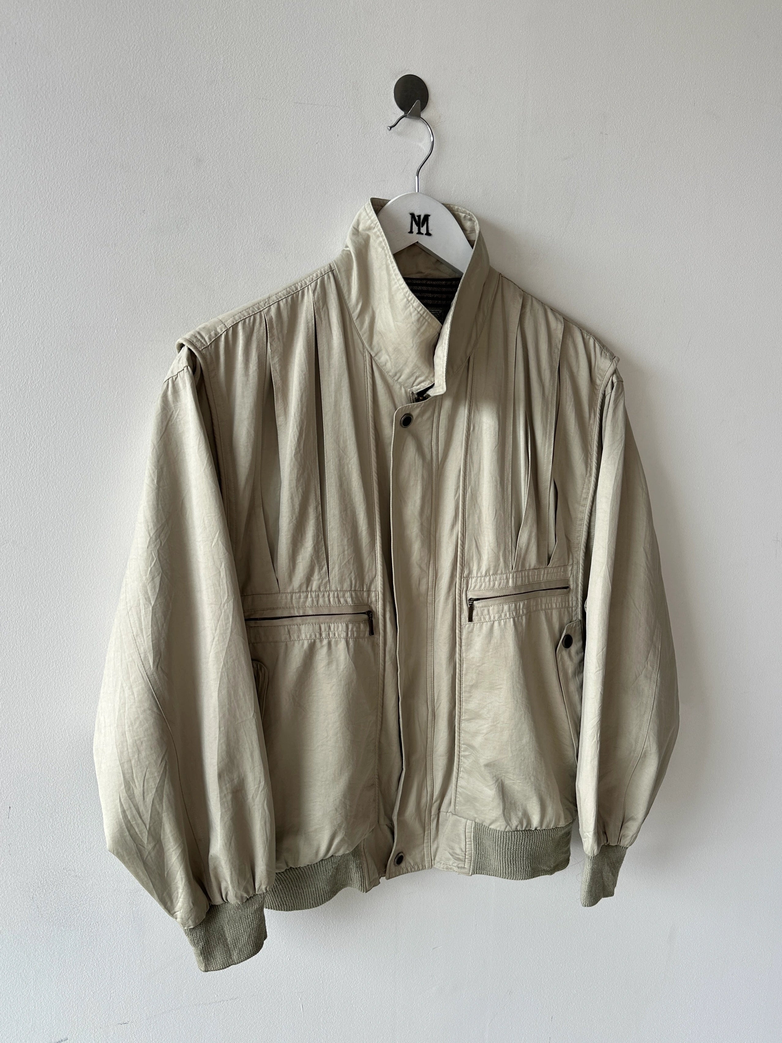 NO LABEL 1980s BOMBER JACKET WITH PLEATED FRONT DETAILS
