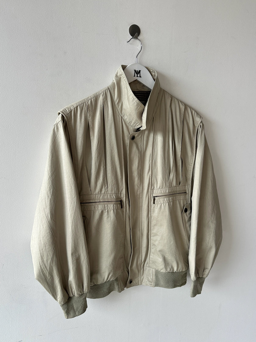 NO LABEL 1980s BOMBER JACKET WITH PLEATED FRONT DETAILS