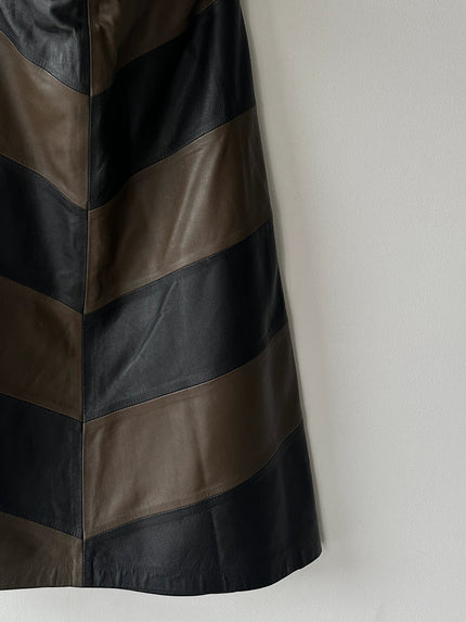 NICOLE FARHI - 2000s TWO TONE LEATHER MAXI SKIRT