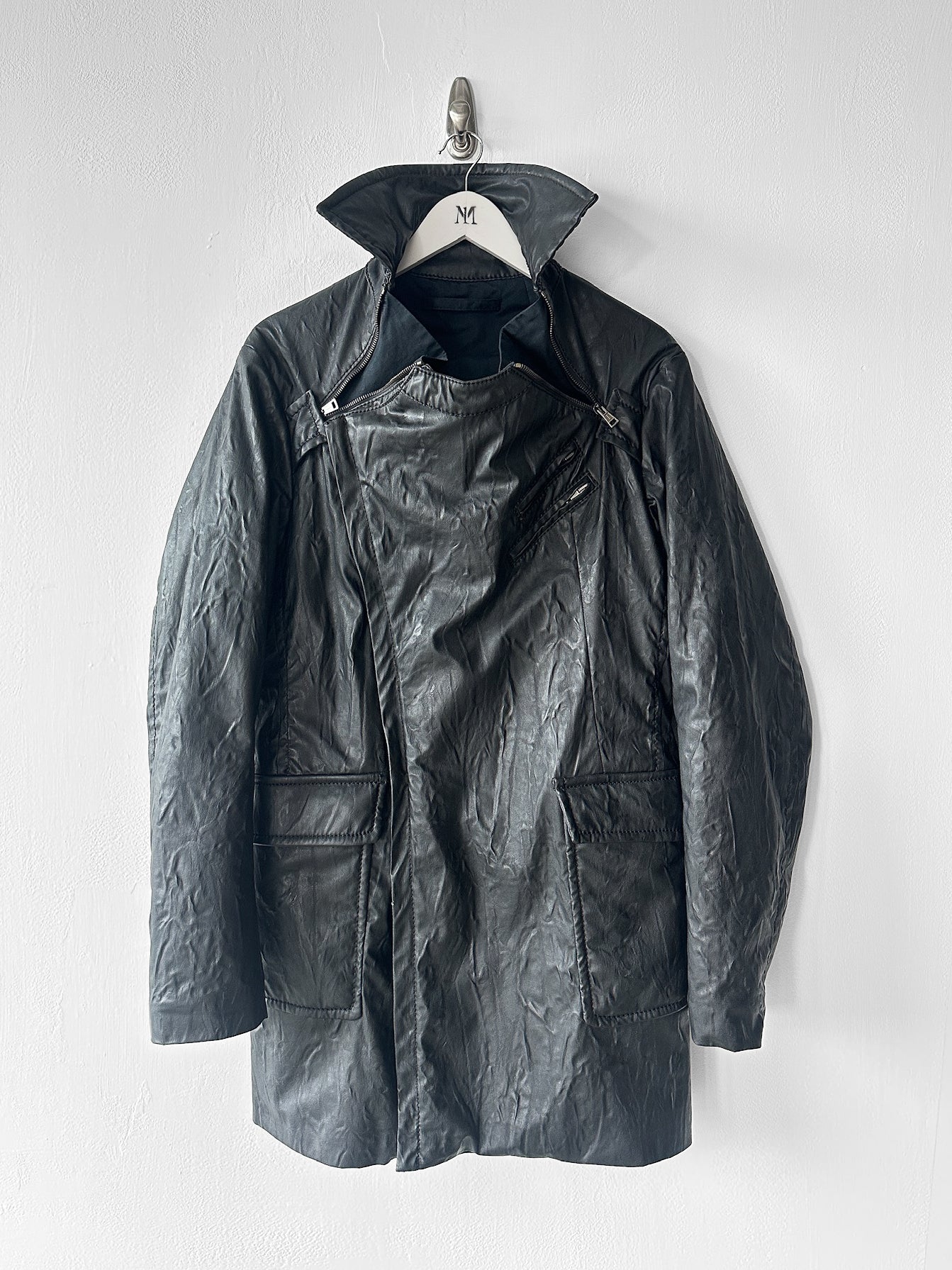 ANDREW MACKENZIE - F/W 2008 WAXED PVC LONG JACKET WITH ZIP DETAILS
