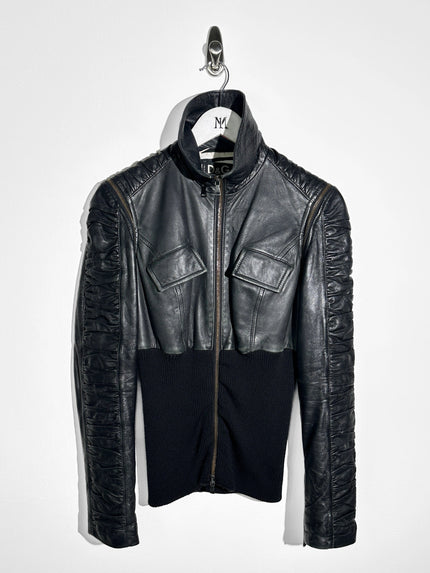 DOLCE & GABBANA - S/S 2003 2 IN 1 LEATHER JACKET WITH PANELED WAIST AND ZIP OFF SLEEVE