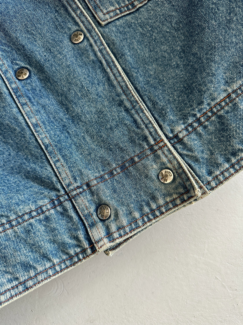 KRIZIA - 1980s DOUBLE BREASTED DENIM BOMBER JACKET