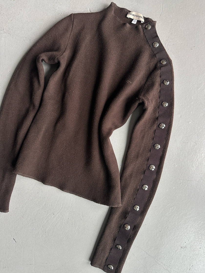 EMPORIO ARMANI - 2000s METAL BUTTON SLEEVE CROP FIT JUMPER
