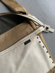 YOHJI YAMAMOTO Y'SACCS - 1990s RECTANGULAR MESSENGER BAG WITH DISTRESSED LEATHER FRONT PANEL
