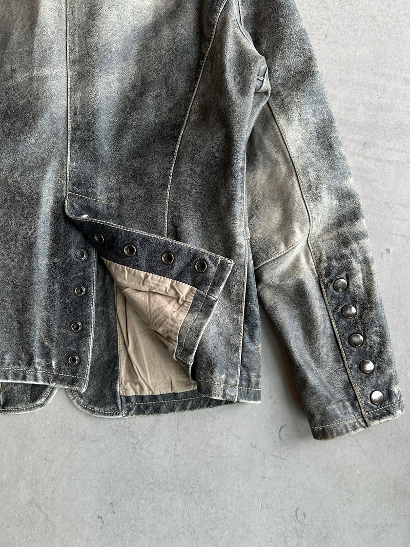 1990s DISTRESSED LEATHER CARGO JACKET