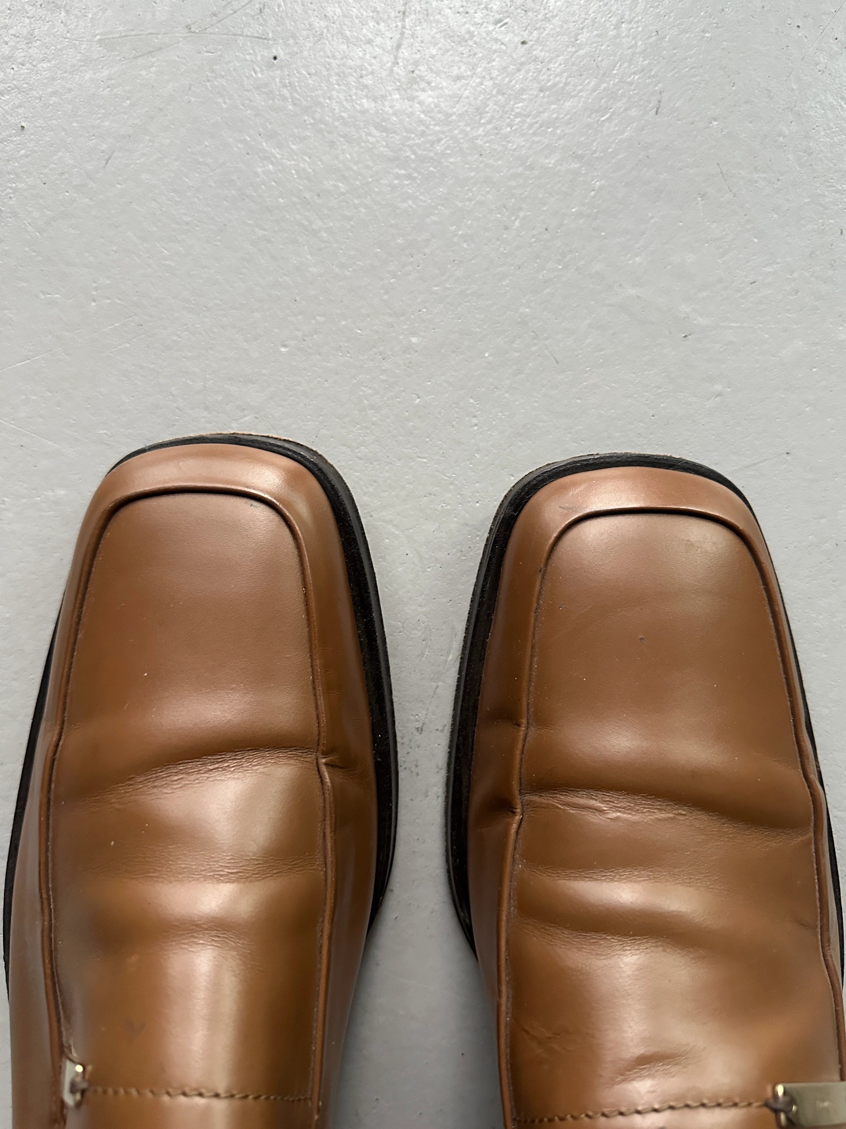 GUCCI - 1990s SQUARE TOE LEATHER LOAFERS