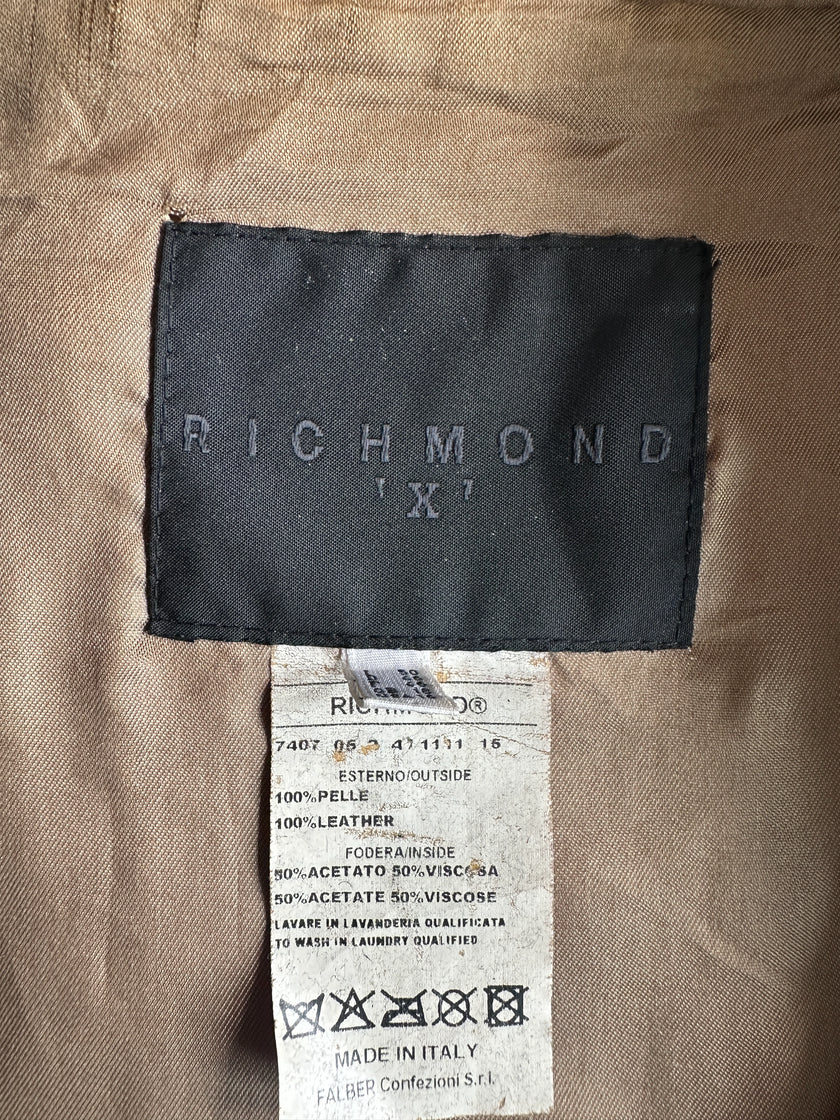 JOHN RICHMOND X - F/W 2005 LEATHER BIKER JACKET WITH KNITTED COLLAR