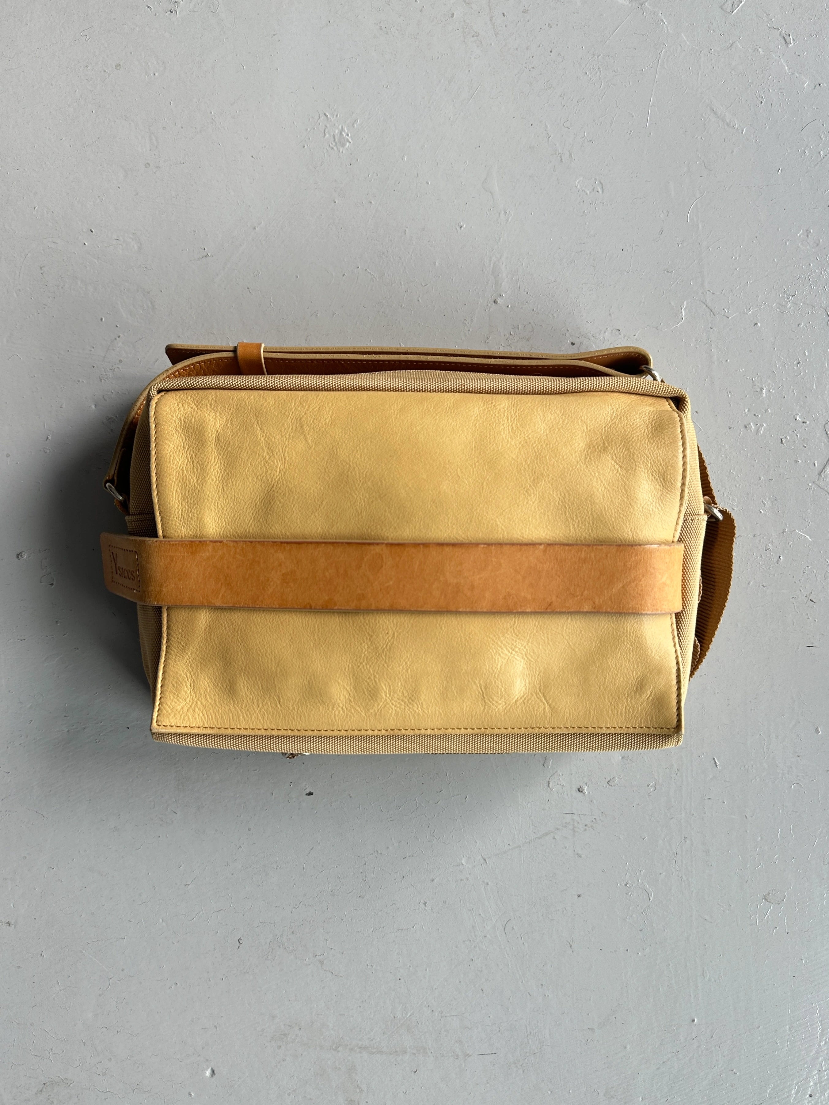 YOHJI YAMAMOTO Y'SACCS - early 2000s RECTANGULAR MESSENGER BAG WITH LEATHER FRONT PANEL