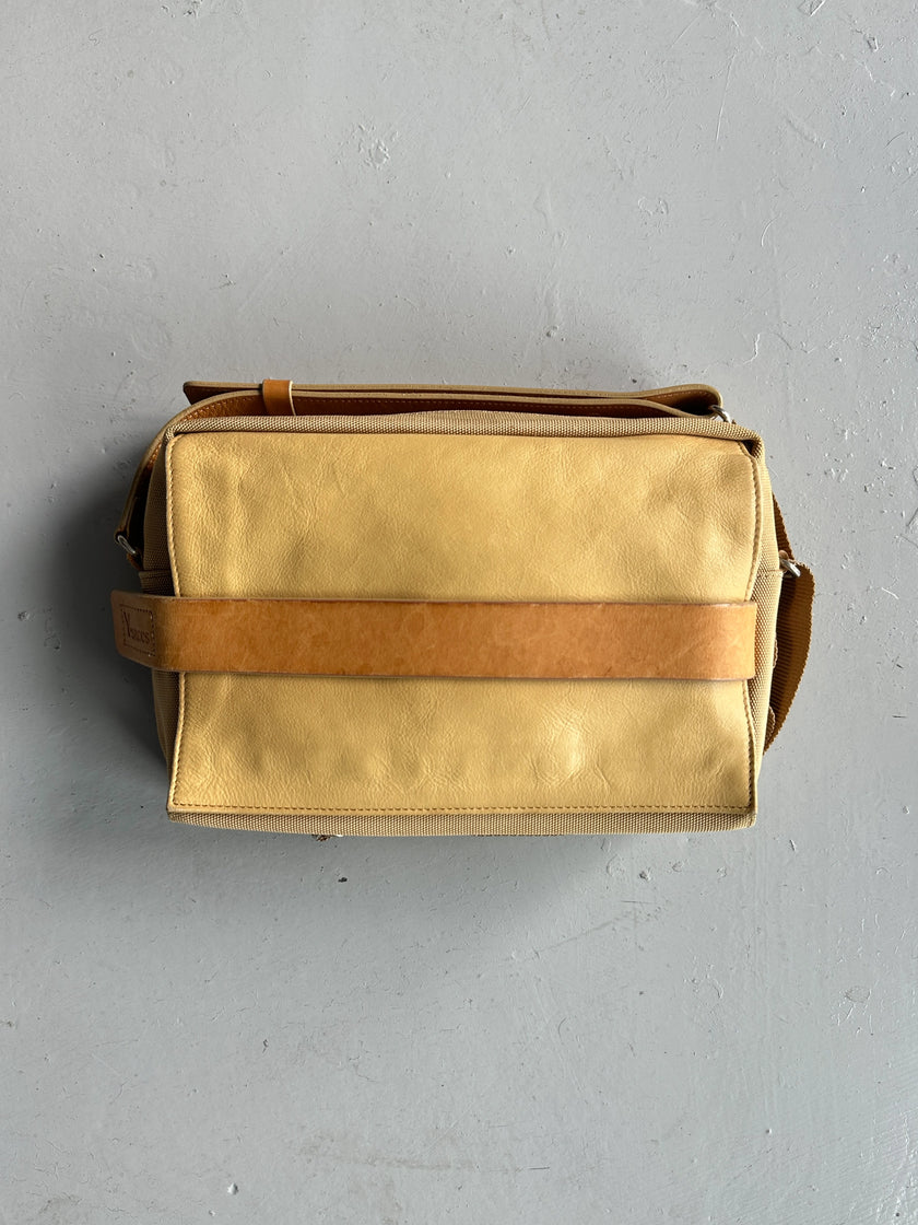 YOHJI YAMAMOTO Y'SACCS - early 2000s RECTANGULAR MESSENGER BAG WITH LEATHER FRONT PANEL