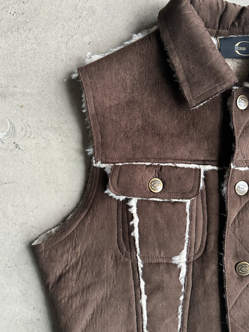 JUST CAVALLI - 2000s CROP FIT SHEARLING GILET JACKET