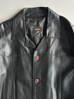 1990s MIDI LENGHT LEATHER COAT WITH CONTRASTING BUTTONS