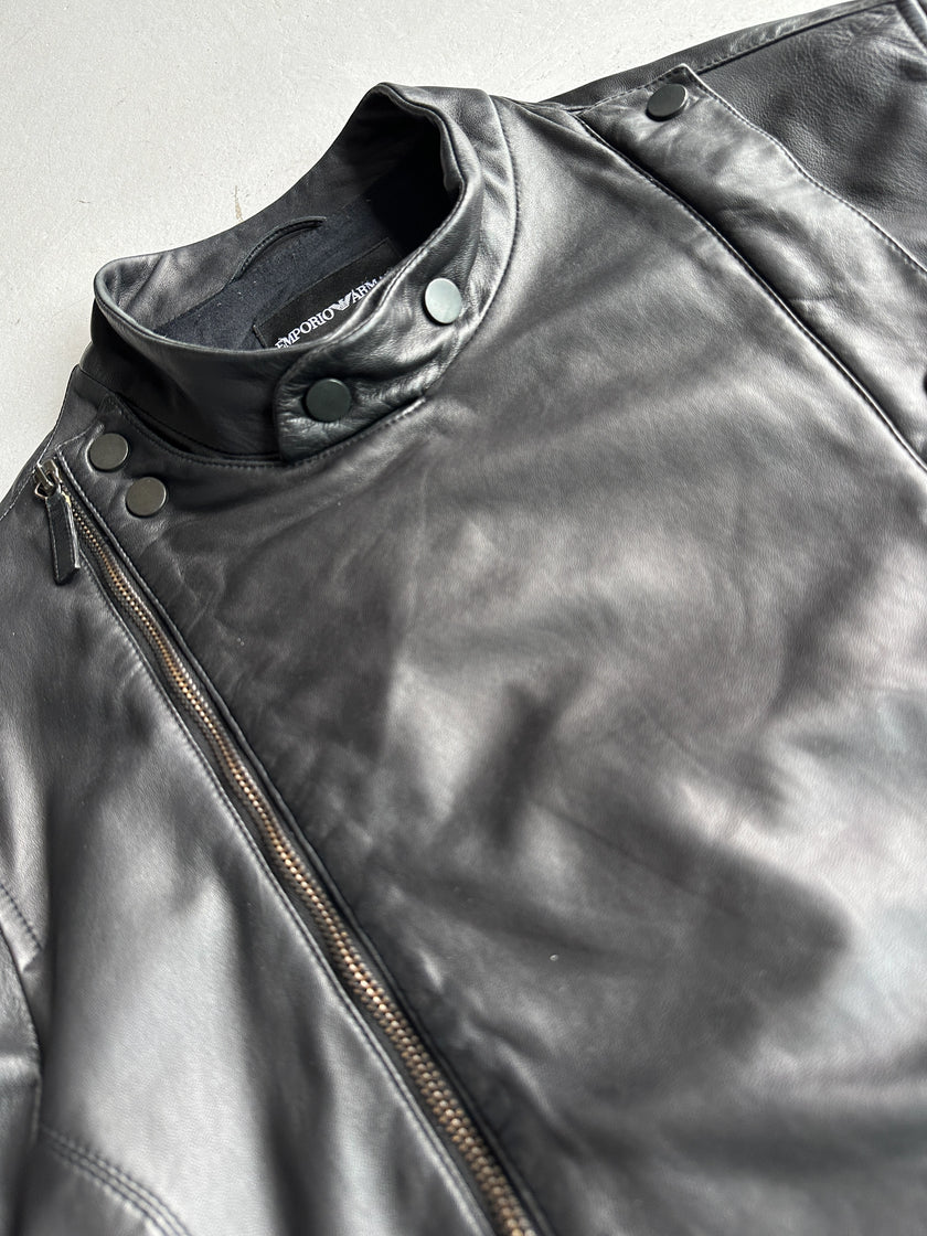 EMPORIO ARMANI - S/S 2009 ASYMMETRIC DOUBLE ZIP SOFT LEATHER JACKET