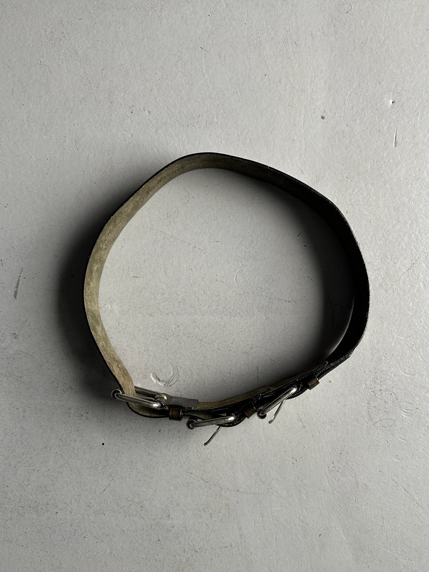 MOSCHINO - 1990s TRIPLE BUCKLE LEATHER BELT