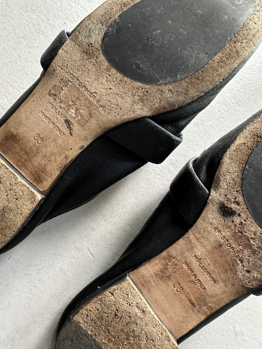 CHRISTOPHER KANE - S/S 2017 LEATHER SLIP ON MULES WITH OVERSIZED CRYSTALS