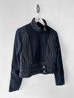 NO LABEL early 2000s CROP FIT JACKET WITH OFF THE CENTRE ZIP AND BUCKLE DETAIL AT WAIST