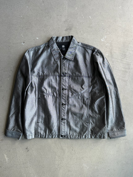 MARITHÉ + FRANÇOIS GIRBAUD - 2000s METALLIC SILVER OVERSIZED DENIM JACKET