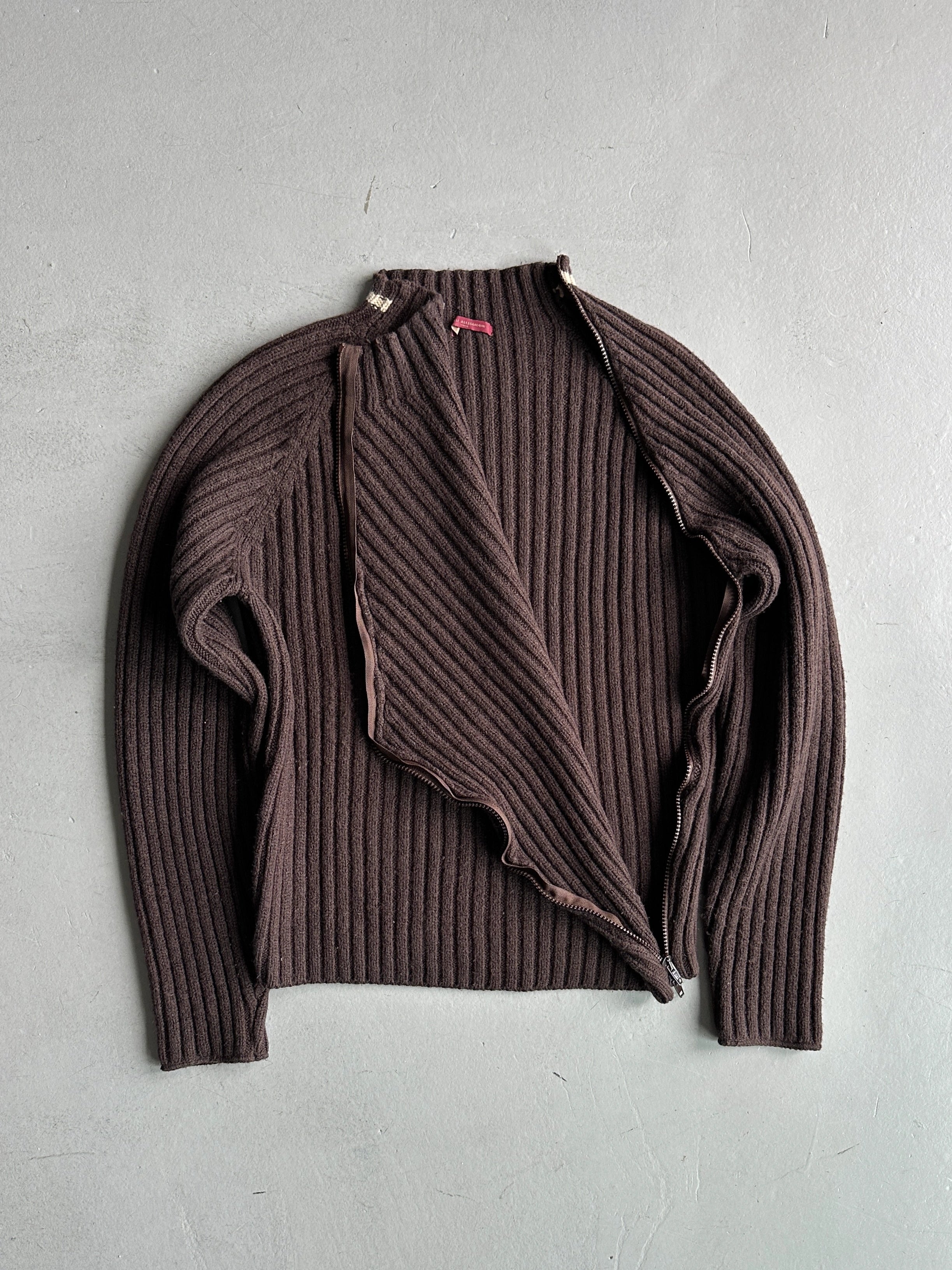 DANIELE ALESSANDRINI - 1990s RIBBED KNIT JUMPER WITH FULL ASYMMETRICAL SIDE ZIP