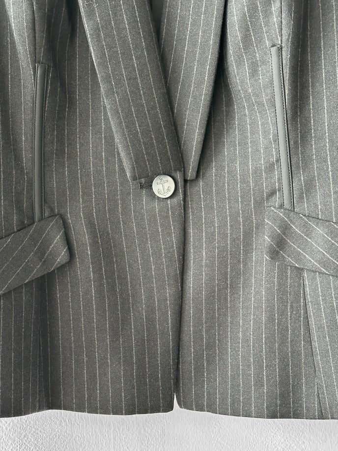 GAETANO NAVARRA - circa 2013 PINSTRIPE TAILORED BLAZER WITH DECONSTRUCTED MESH BACK