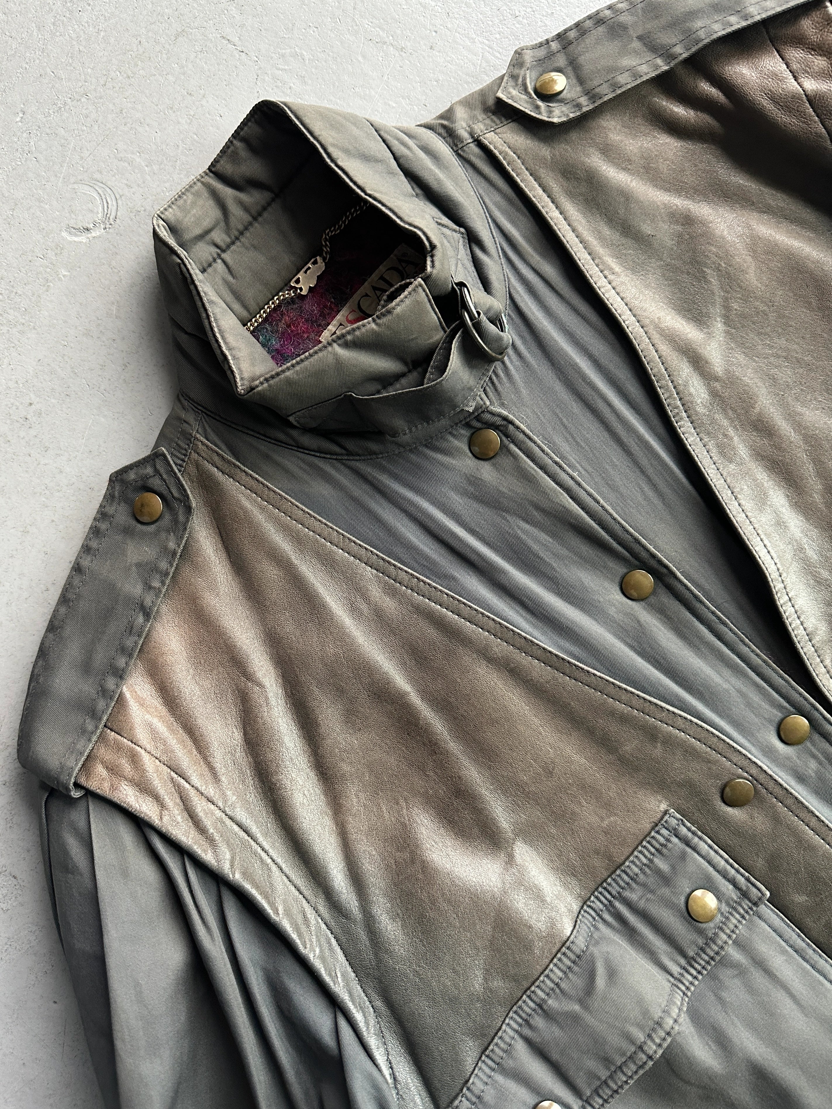 ESCADA - 1980s CONTRASTING LEATHER FRONT LAYERED JACKET