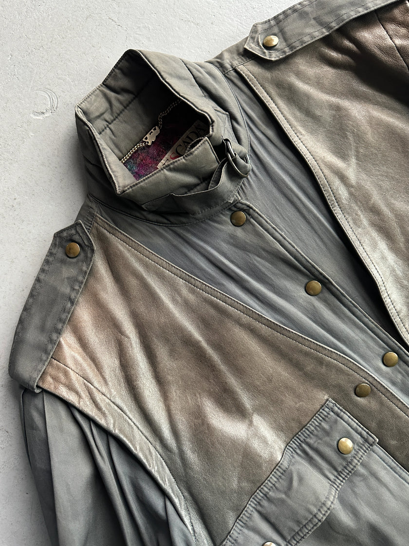 ESCADA - 1980s CONTRASTING LEATHER FRONT LAYERED JACKET