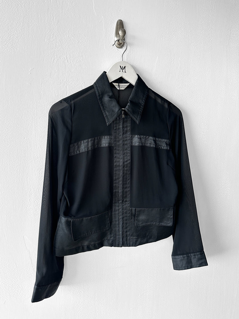 KANSAI YAMAMOTO - late 1990s CROP FIT SHEER JACKET WITH SATIN PANELING