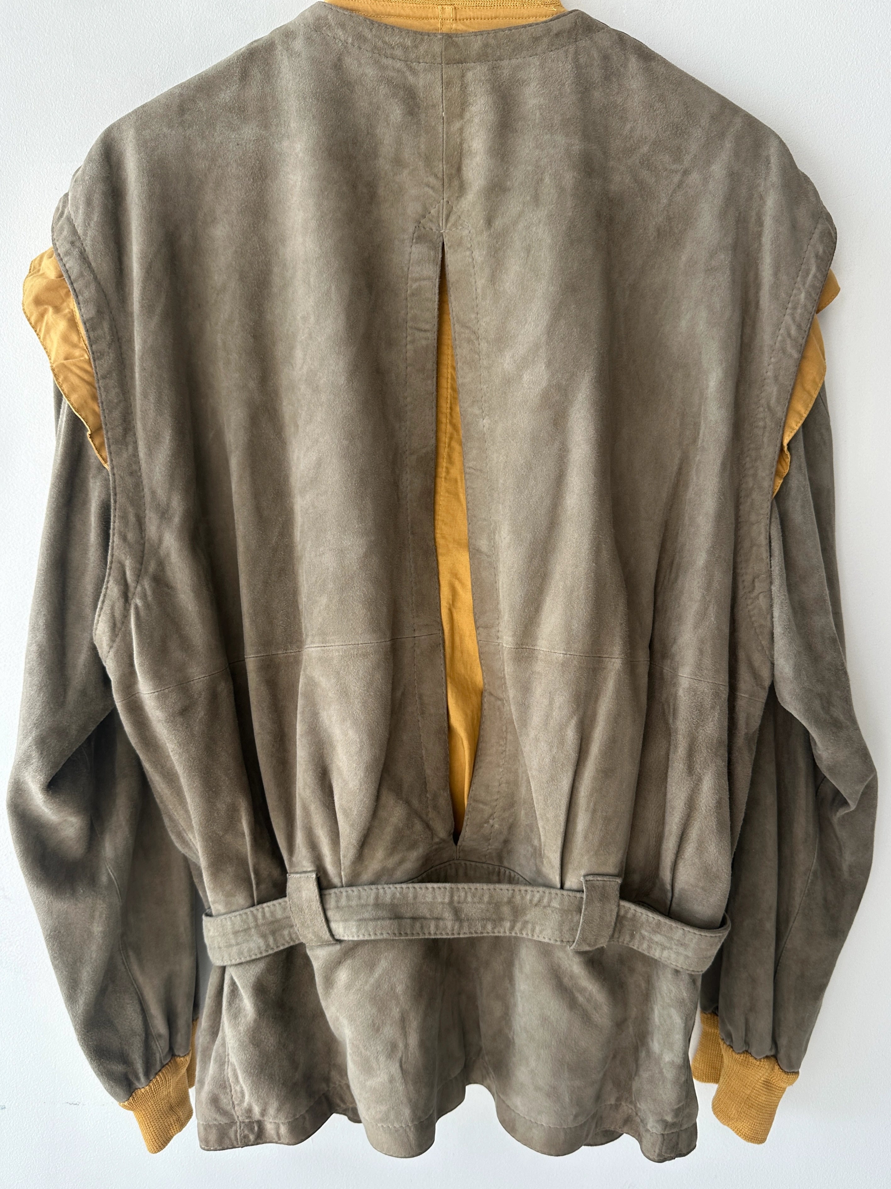 ITALIAN LABEL - 1980s LAYERED SUEDE JACKET WITH BELTED WAIST