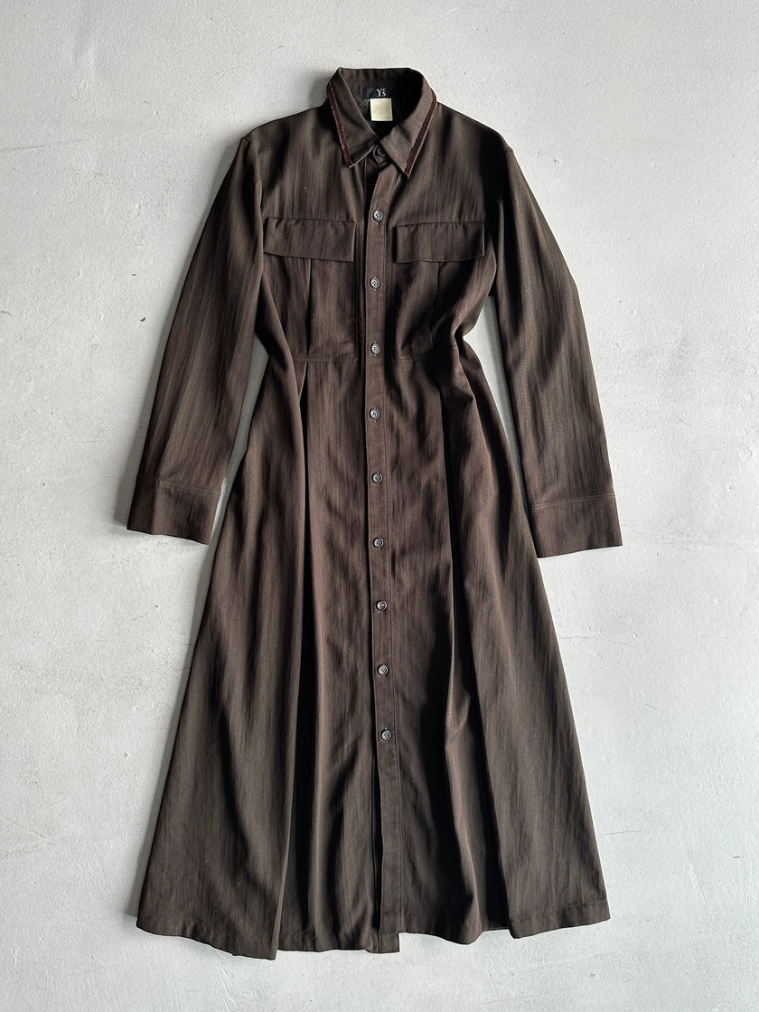 YOHJI YAMAMOTO Y's - 1990s BUTTONED MAXI DRESS WITH FRONT PLEATS