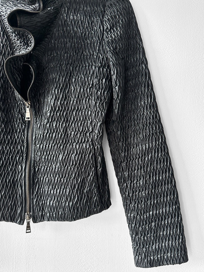 EMPORIO ARMANI - F/W 2009 TEXTURED JACKET WITH RUFFLED COLLAR AND ZIP DETAILS