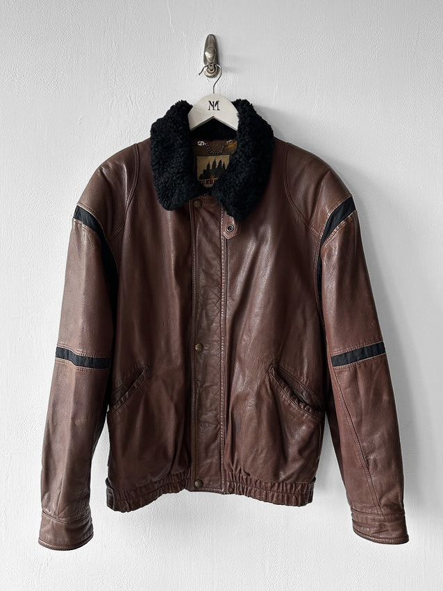 ICEBERG - 1980s LEATHER BOMBER JACKET WITH SHEARLING COLLAR