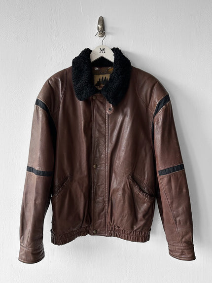 ICEBERG - 1980s LEATHER BOMBER JACKET WITH SHEARLING COLLAR