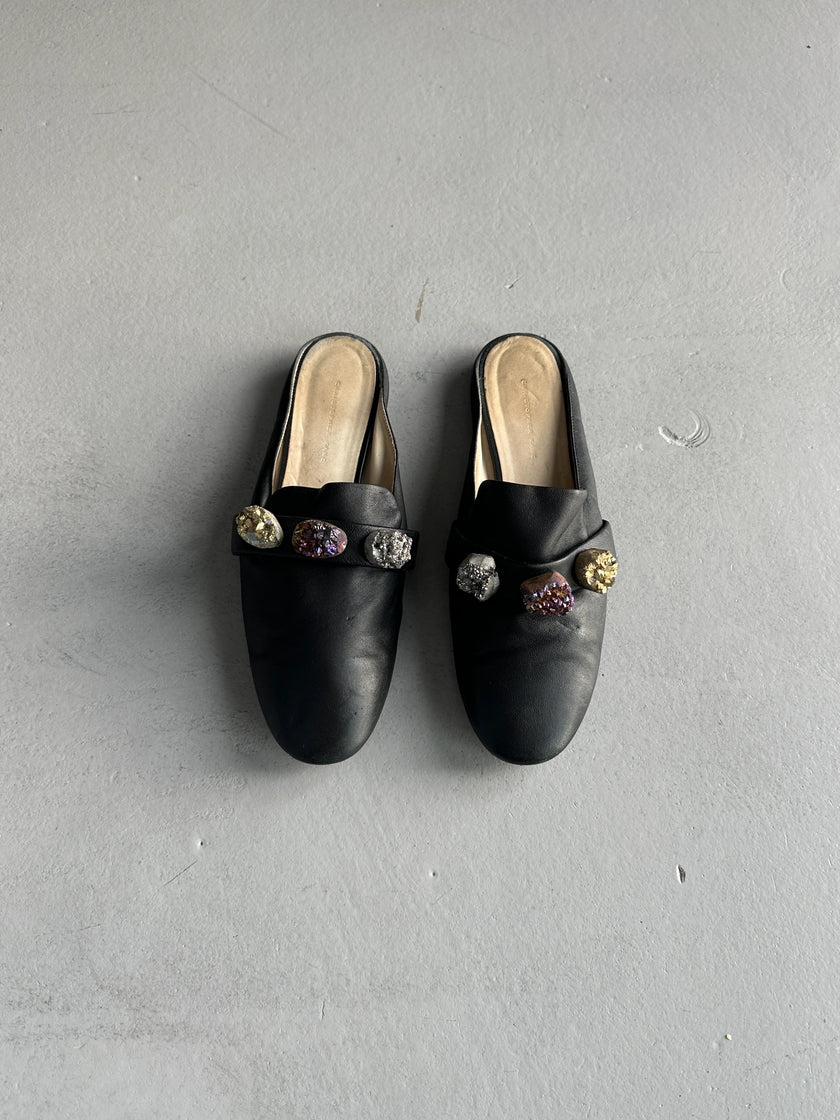 CHRISTOPHER KANE - S/S 2017 LEATHER SLIP ON MULES WITH OVERSIZED CRYSTALS