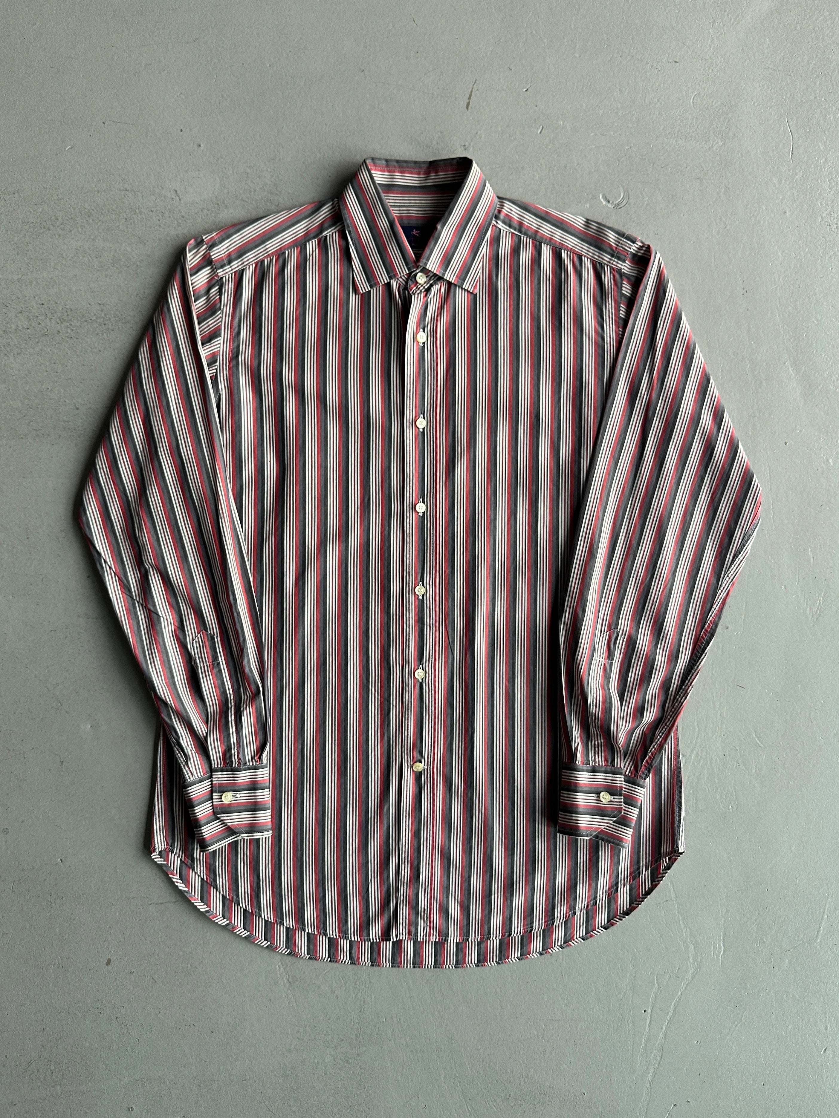 ETRO - 1990s SQUARE COLLAR STRIPED LONG SLEEVE SHIRT