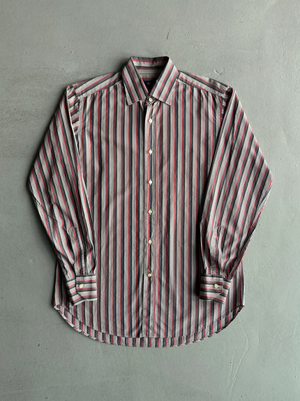 ETRO - 1990s SQUARE COLLAR STRIPED LONG SLEEVE SHIRT
