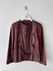 PIERRE CARDIN - 1990s SCULPTURAL OPEN FRONT LEATHER JACKET