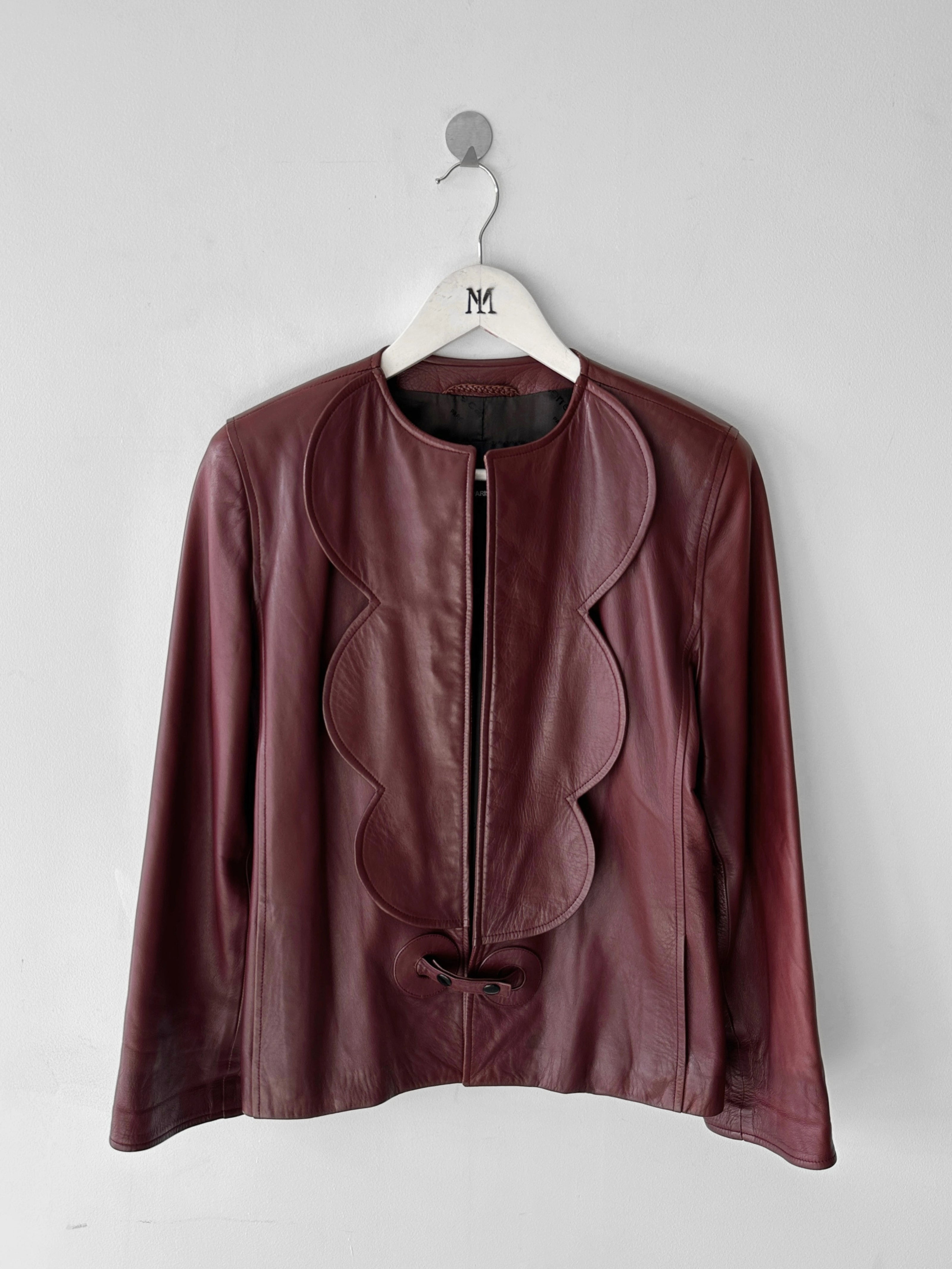 PIERRE CARDIN - 1990s SCULPTURAL OPEN FRONT LEATHER JACKET