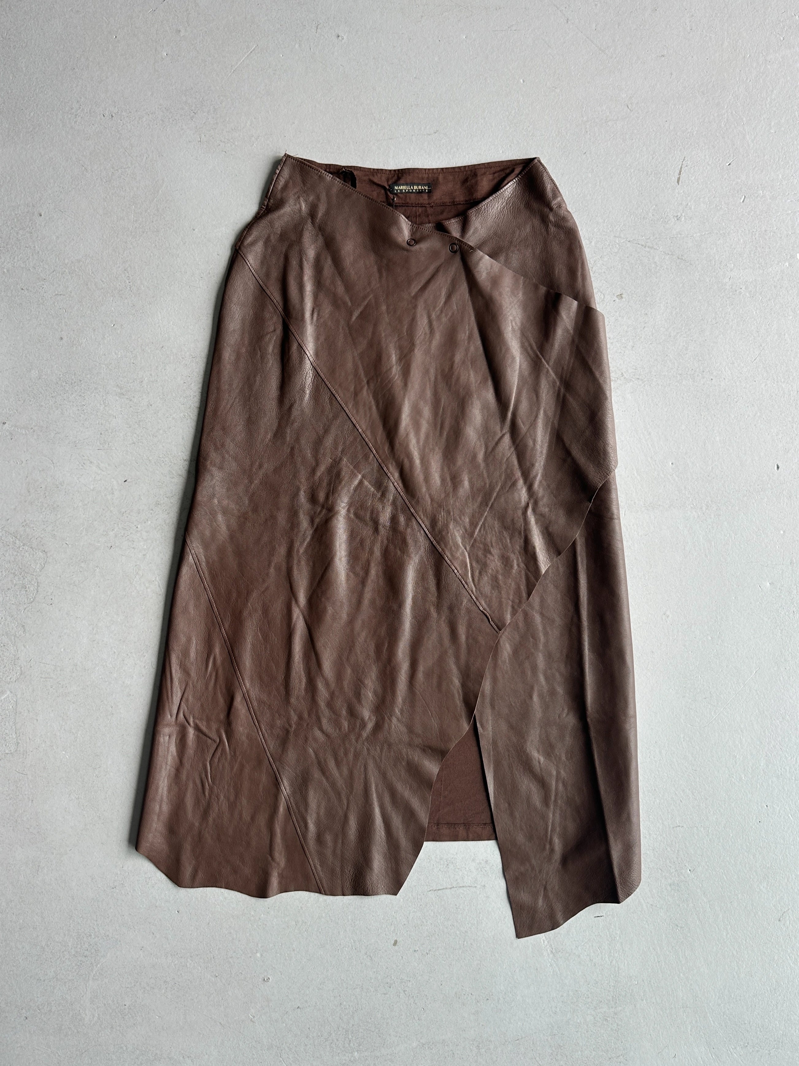 MARIELLA BURANI - 1990s ASYMMETRICAL PANELED LEATHER SKIRT