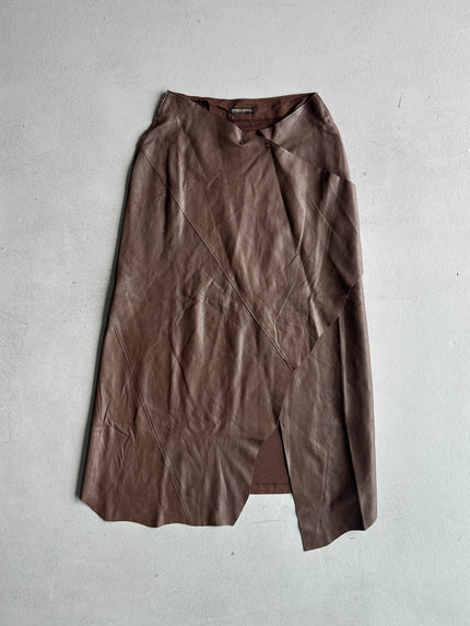 MARIELLA BURANI - 1990s ASYMMETRICAL PANELED LEATHER SKIRT