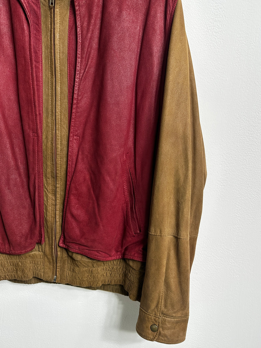 1980s SUEDE BOMBER JACKET WITH CONTRASTING GILET STYLE OUTER LAYER