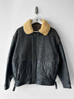 ITALIAN LABEL - 1980s PANELLED WOOL BOMBER JACKET WITH REMOVABLE SHEARLING COLLAR